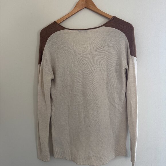 Madewell Two-Tone Lightweight Sweater in Brown & Cream - Picture 2 of 5